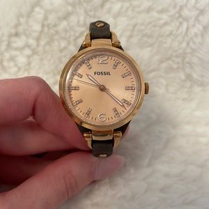 Fossil leather strap watch rose gold and gray NWT